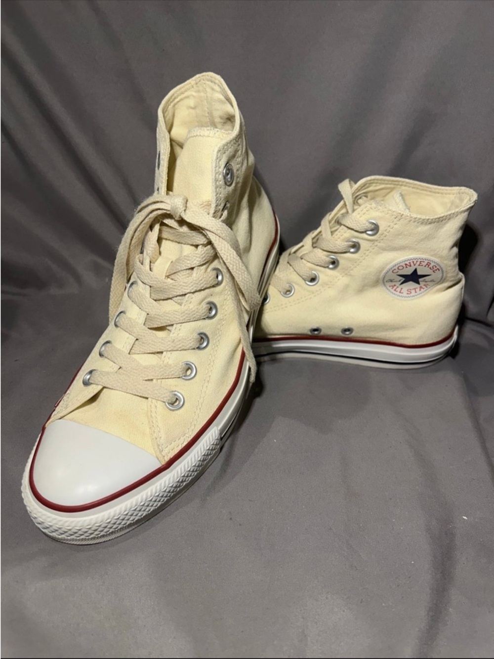 Converse High Top Sneakers - Cream with Red Trim